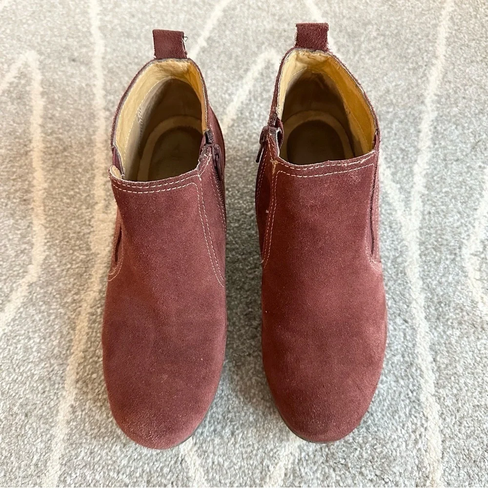 SoftSpots Burgundy Suede Leather Ankle Booties with Small Heel